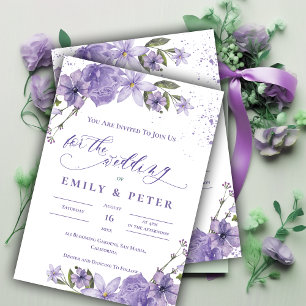 Invitation Jolie aquarelle violet élégant Mariage floral
