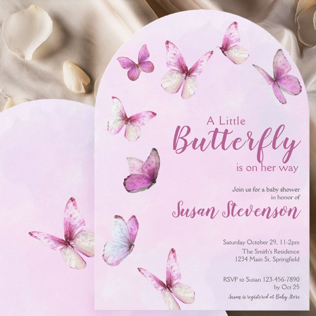 Invitation Jolie Arche de Baby Shower Papillon Rose (Créateur téléchargé)