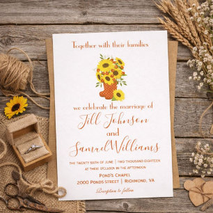 Invitation Jolie Automne Thème Sunflower Boot Vase Mariage En