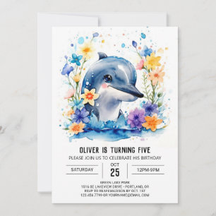Invitation Jolie aventure Dolphin Aquarelle Anniversaire