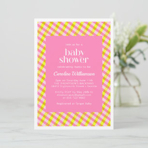 Invitation Jolie Baby Shower à motif carreaux rose jaune
