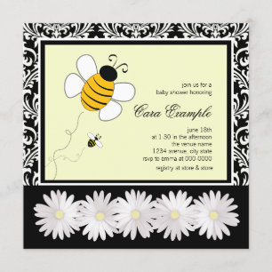 Invitation Jolie Baby Shower Abeille Bourdon Noire et Jaune