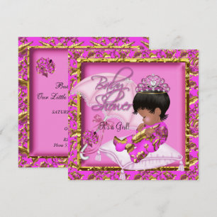 Invitation Jolie Baby Shower Afro-Américaine Rose Or