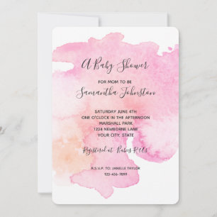Invitation Jolie Baby-Shower Aquarelle Rose Pêche