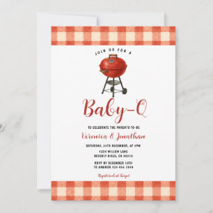 Invitation Jolie Baby Shower BBQ Jardin Grillé Gingham Rouge