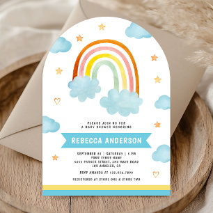 Invitation Jolie Baby Shower Bohème Colorée Arc-en-Ciel Nuage