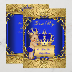 Invitation Jolie Baby Shower Brunette Garçon Bleu Royal Régal