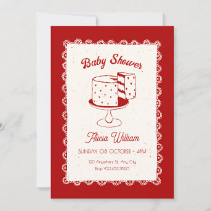 Invitation Jolie baby shower coquette gâteau rouge vintage mi