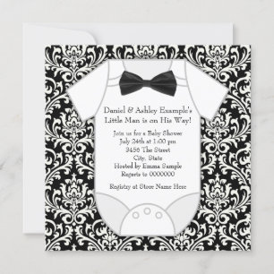 Invitation Jolie Baby Shower Damassé Noir et Blanc