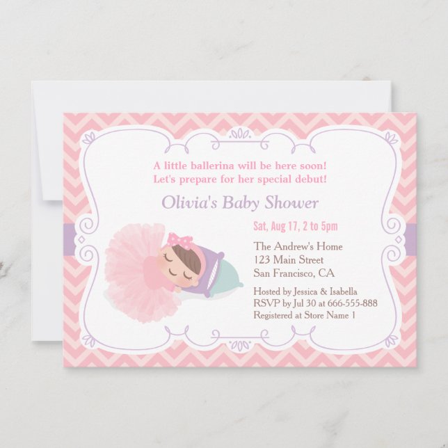 Invitation Jolie Baby Shower de Petite Ballerine Endormie (Devant)