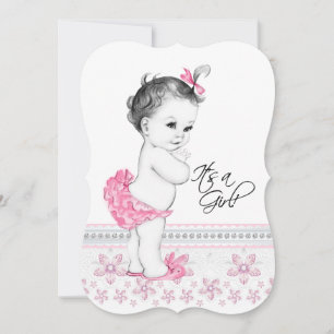 Invitation Jolie Baby Shower Fille Rose et Noir