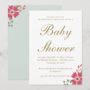 Invitation Jolie Baby Shower Fleurs et Menthe Verte