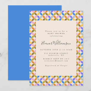 Invitation Jolie Baby-Shower Géométrique Bleue Moderne Coloré