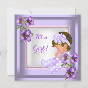 Invitation Jolie Baby Shower Mignonne Bébé Fille Floral Viole
