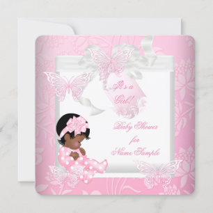 Invitation Jolie Baby Shower Mignonne Fille Papillon Rose AA