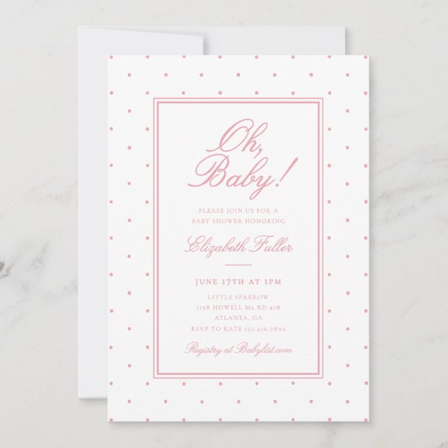 Invitation Jolie Baby Shower Rose À Points Simples (Devant)
