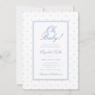 Invitation Jolie Baby Shower Simple aux Points Bleus
