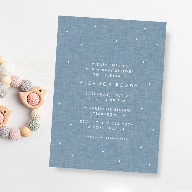 Invitation Jolie baby shower simple en chambray bleu (Créateur téléchargé)