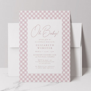 Invitation Jolie baby shower simple rose à carreaux pour fill