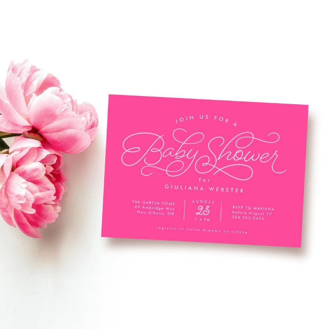 Invitation Jolie baby shower simple rose vif (Créateur téléchargé)