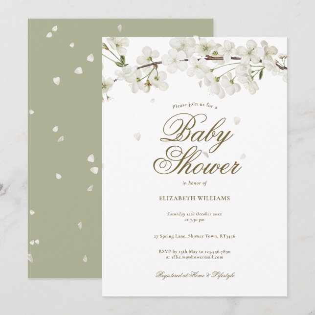 Invitation Jolie Baby Shower / Sprinkle à Fleur Blanche (Devant / Derrière)
