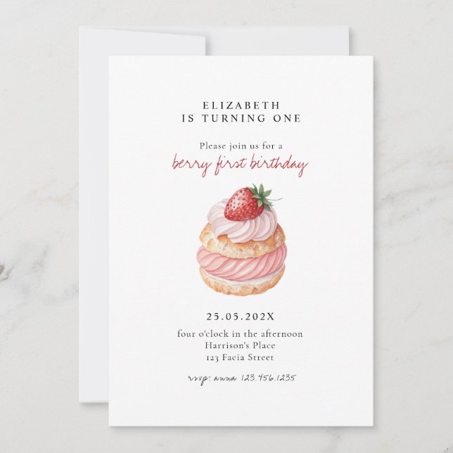 Invitation Jolie Baie Douce Rose Premier Anniversaire (Devant)