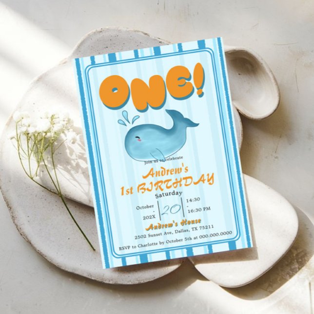 Invitation Jolie baleine bleue bébé 1er anniversaire (Créateur téléchargé)