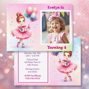 Invitation Jolie Ballerina rose Fête d'Anniversaire