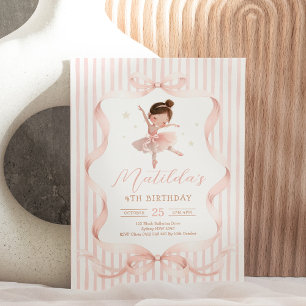 Invitation Jolie Ballerine Ruban Arc en Rose Ballet Fête d'an