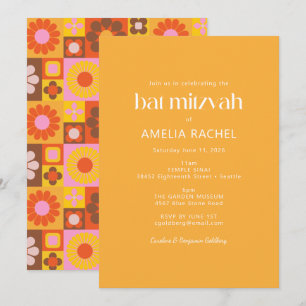 Invitation Jolie Bat Mitzvah Rétro Funky Géométrique Jaune