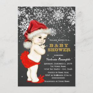 Invitation Jolie Bébé Père Noël Flocon de Neige Baby Shower