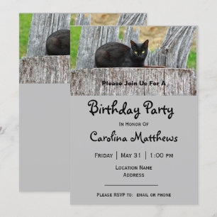Invitation Jolie Black Cat Log Photo Anniversaire