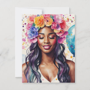 Invitation Jolie Black Woman Colorée Ballons Party