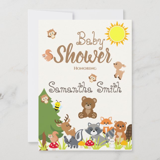 Invitation Jolie Bois Animaux Jaune Baby shower d'abeilles du (Devant)