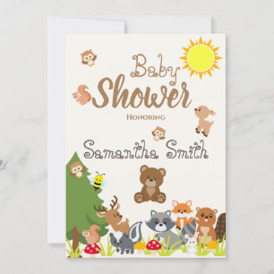 Invitation Jolie Bois Animaux Jaune Baby shower d'abeilles du