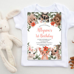 Invitation Jolie boisée animaux filles 1ère fête d'anniversai