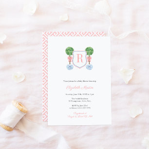 Invitation Jolie boîte de Monogramme Topiary fille Baby showe