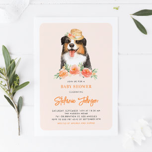 Invitation Jolie bordure Collie Pêche Baby shower Floral