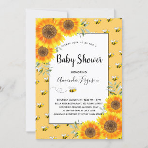 Invitation Jolie bosse abeille baby shower tournesol jaune