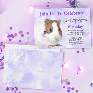 Invitation Jolie Brown White Guinée Pig Custom Purple Party