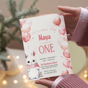 Invitation Jolie Bunny rose hiver Personnalisé fête d'anniver
