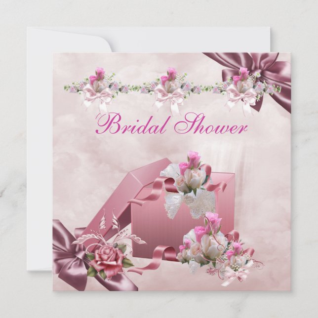 Invitation Jolie Cadeau Blanc Rose Fleur Rose Mariage (Devant)