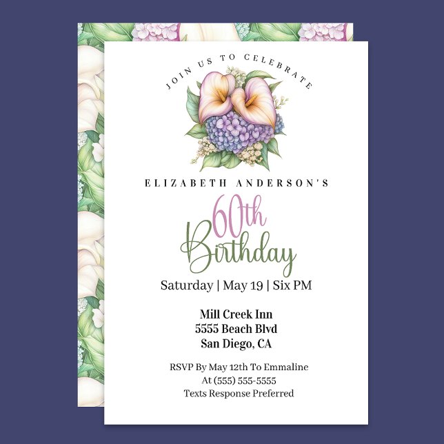 Invitation Jolie calla pastel pour 60e anniversaire (Créateur téléchargé)