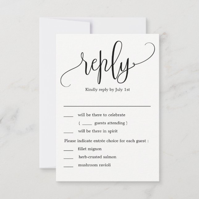 Invitation Jolie calligraphie de réponse de mariage avec des  (Devant)