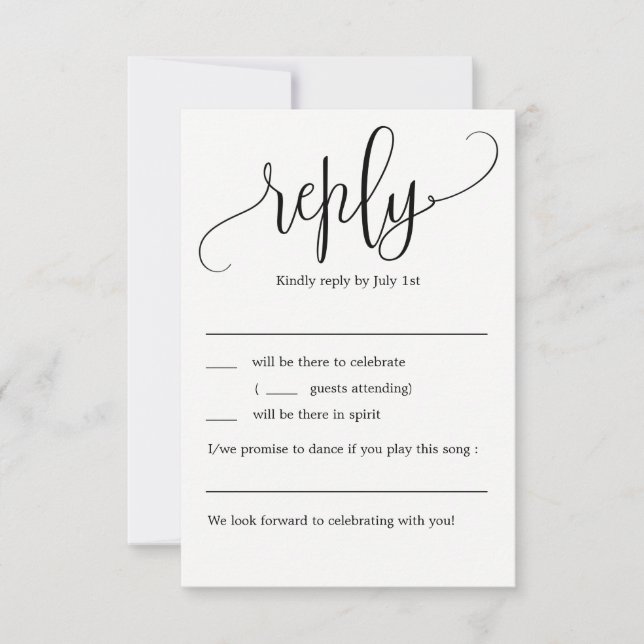 Invitation Jolie Calligraphie Réponse de Mariage sans Menu (Devant)