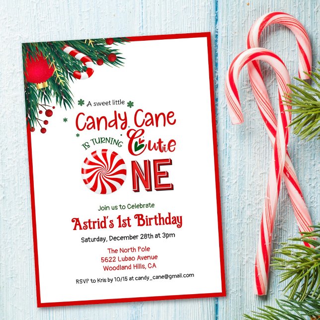 Invitation Jolie Canne à Sucre Premier Anniversaire (Créateur téléchargé)