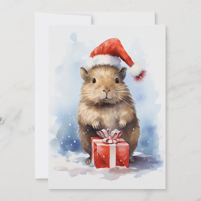 Invitation Jolie Capybara hiver Aquarelle de Noël (Devant)