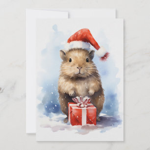 Invitation Jolie Capybara hiver Aquarelle de Noël