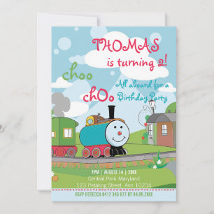 Invitation Jolie Cartoon Enfants Vibrant Couleur Train Annive