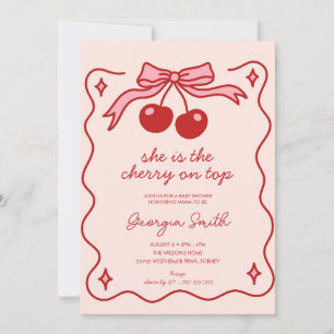Invitation Jolie cerise sur le dessus noeud papillon dessinée